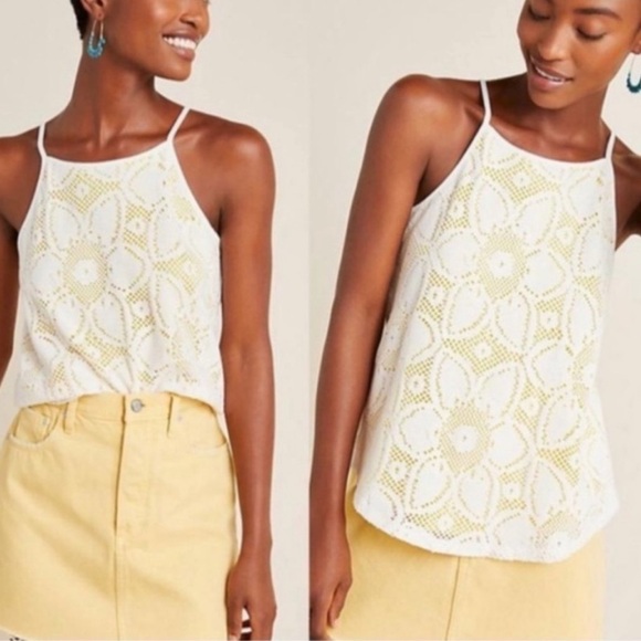 Anthropologie Cosette White Floral Overlay Tank Top - Picture 9 of 9